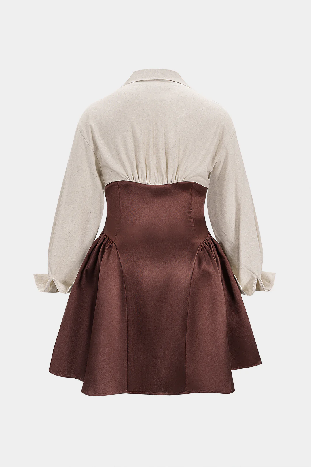 Plus Size Patchwork V-Neck Buckle Long Sleeve Mini Dress - Weenar