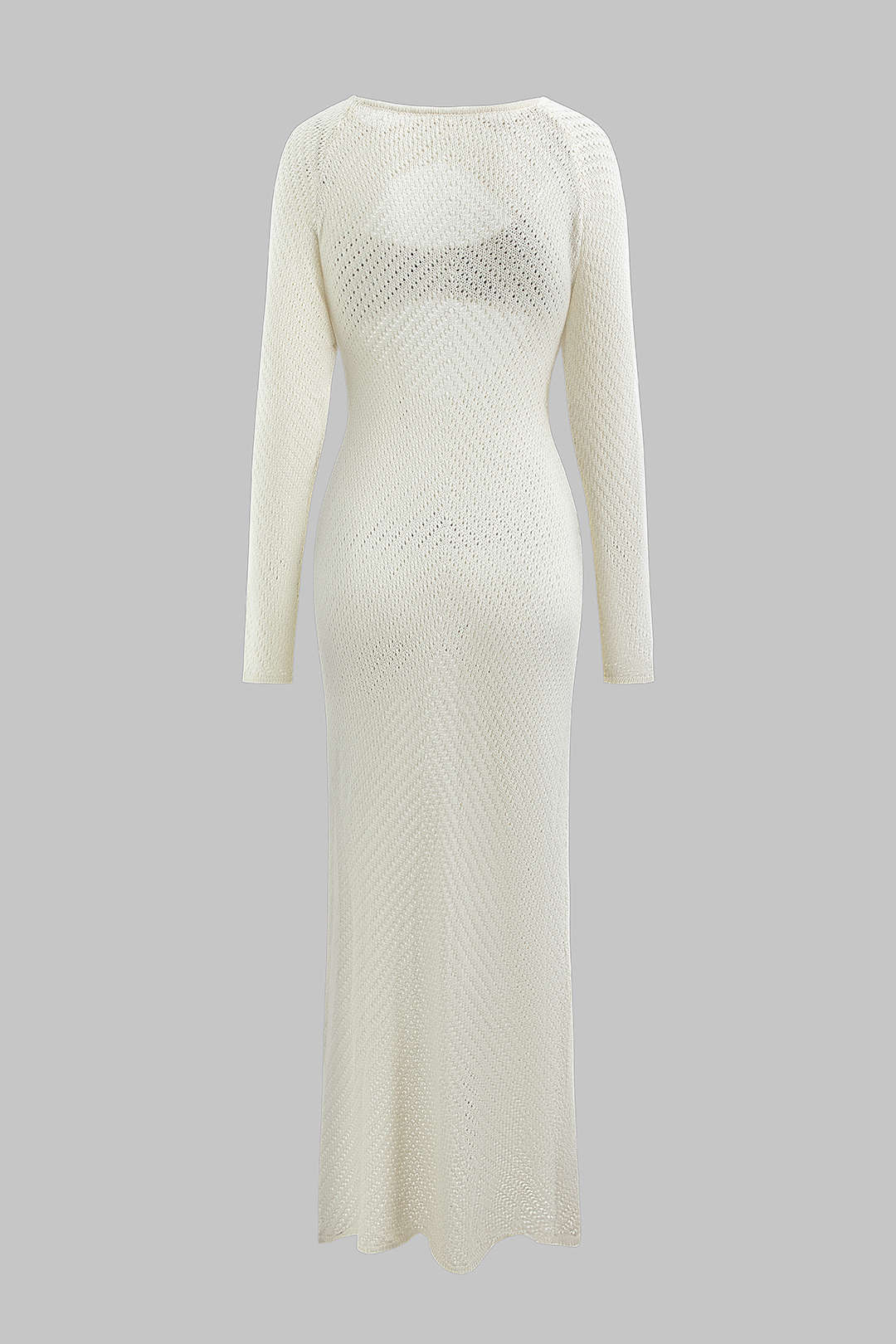 Knit Contrast Cut Out Slit Long Sleeve Dress - Weenar