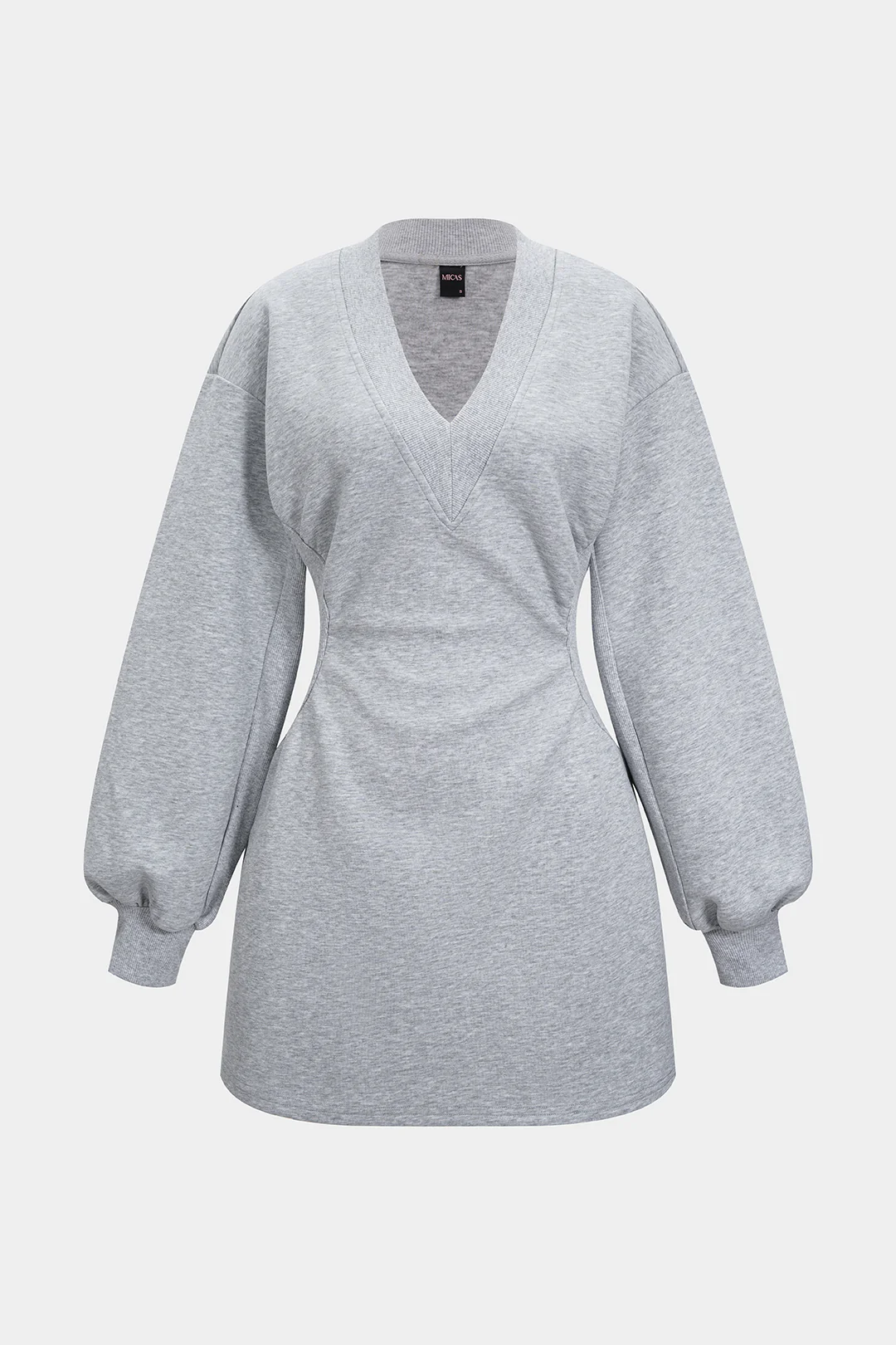 V-Neck Waist Long Sleeve Mini Dress - Weenar