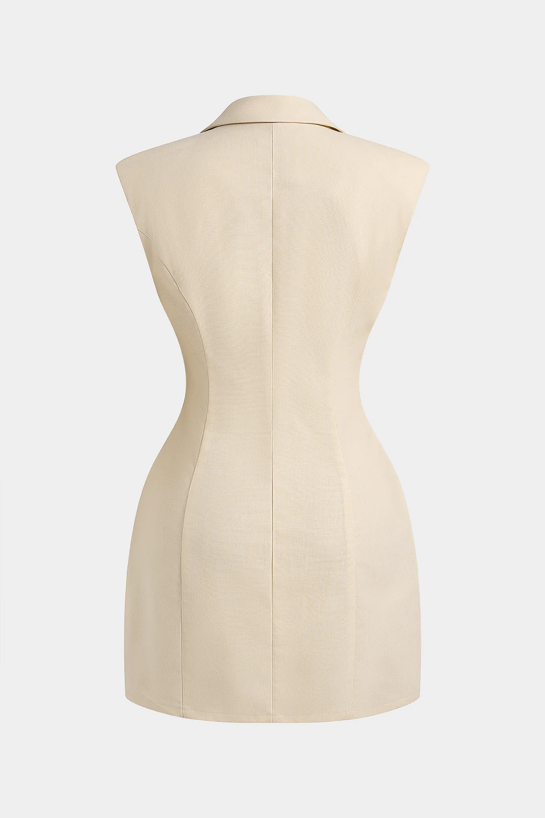 Metallic Decor Linen Pleated Zipper Notched Lapel Sleeveless Mini Dress - Weenar
