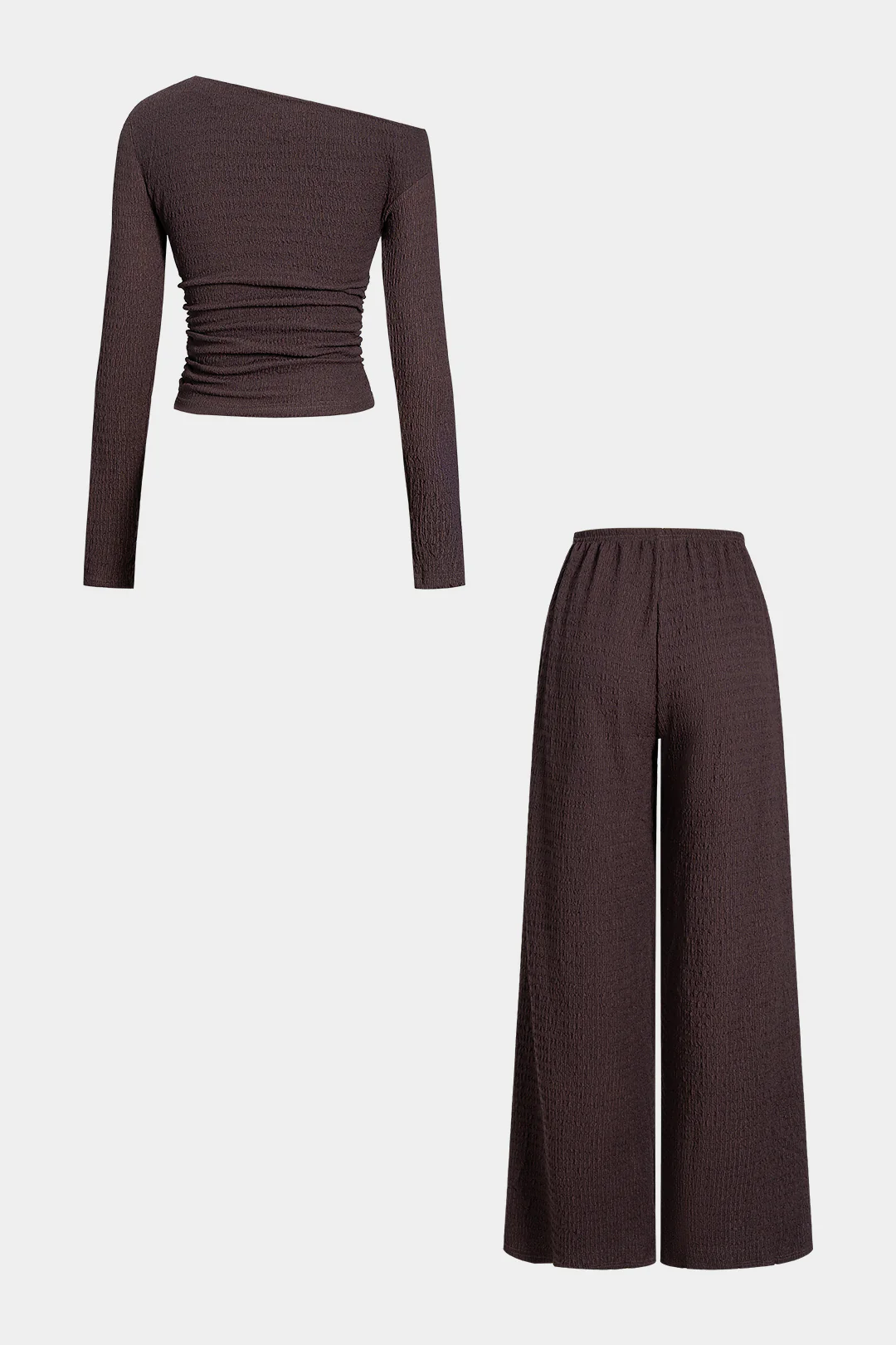 Asymmetrical Neck Long-Sleeve Top And Pants Set - Weenar