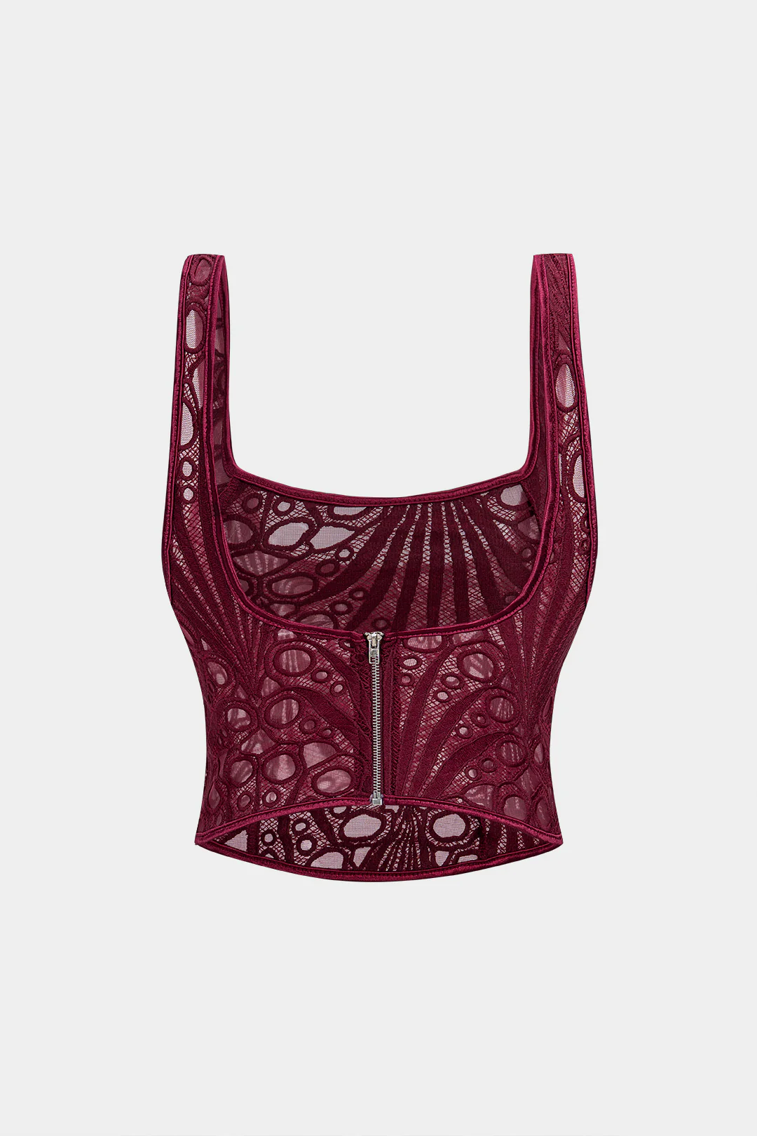 Embroidery Zipper Cut Out Square Neck Cami Top - Weenar