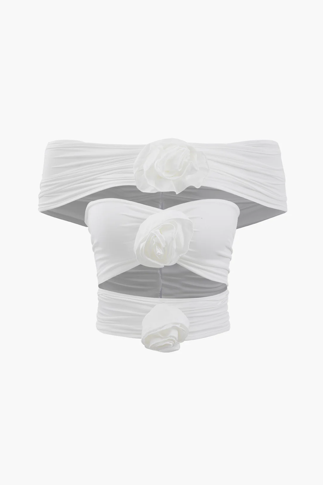 Off Shoulder 3D Flower Decor Cut Out Tube Top - Weenar