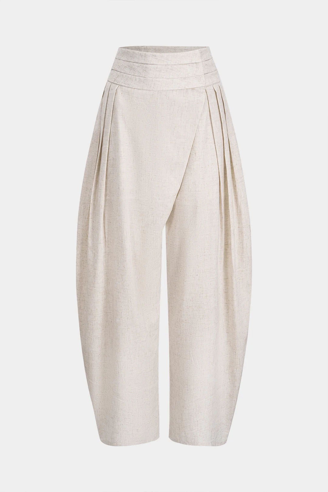 Linen Pleated Asymmetrical High Waist Pants - Weenar