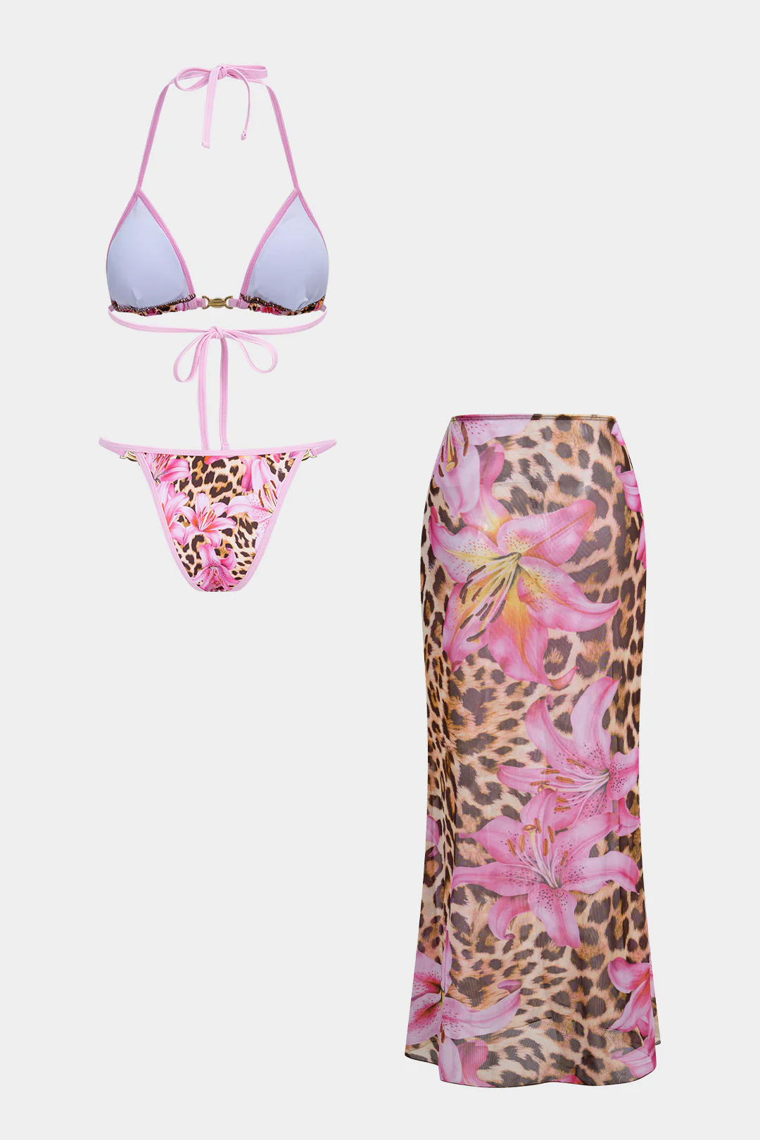Leopard Print Halter Tie-Up Bikini Set - Weenar
