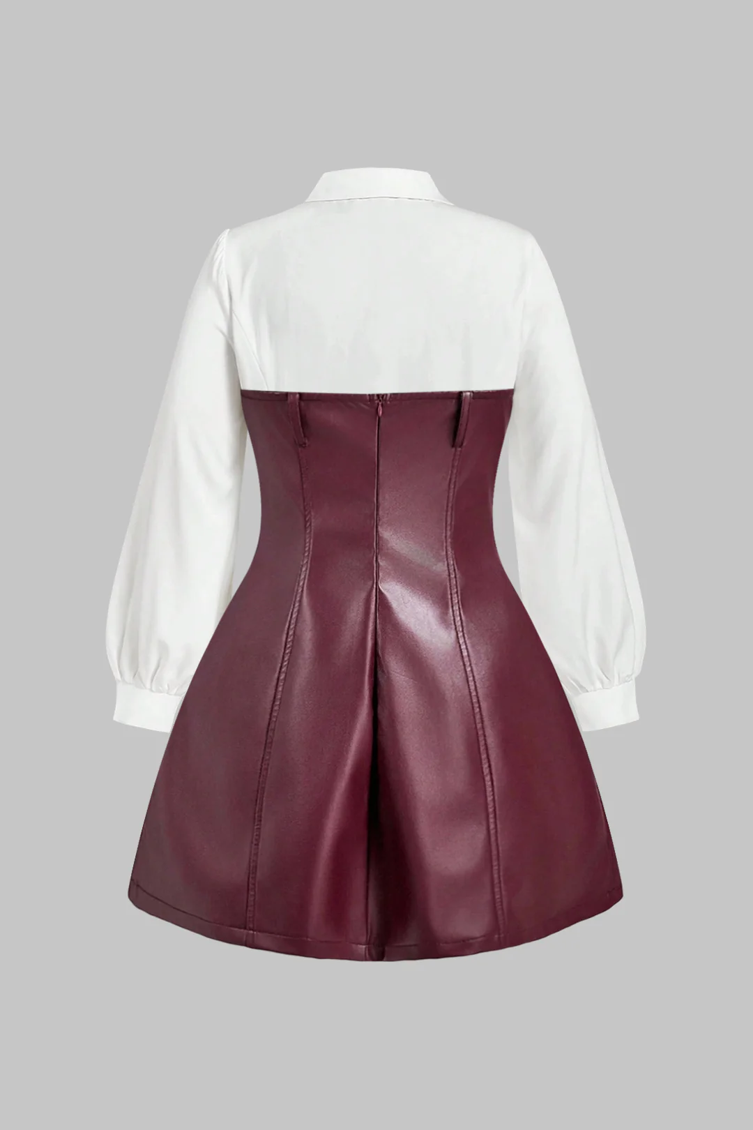 Plus Size Faux Leather Patchwork V-Neck Long Sleeve Mini Dress - Weenar