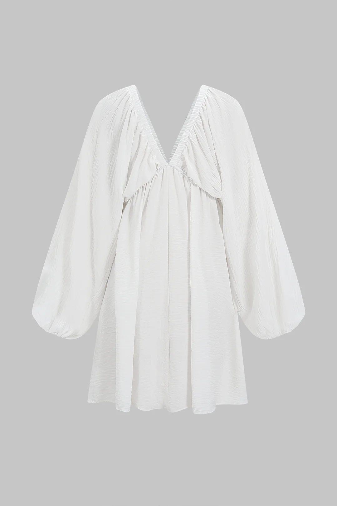 V-Neck Ruched Puff Sleeve Mini Dress - Weenar