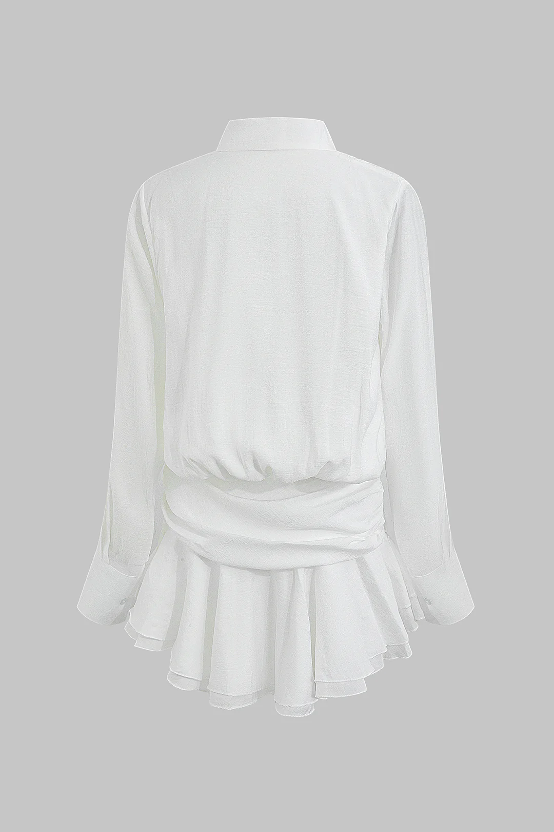 Lapel Ruched Bell Long Sleeve Mini Dress - Weenar