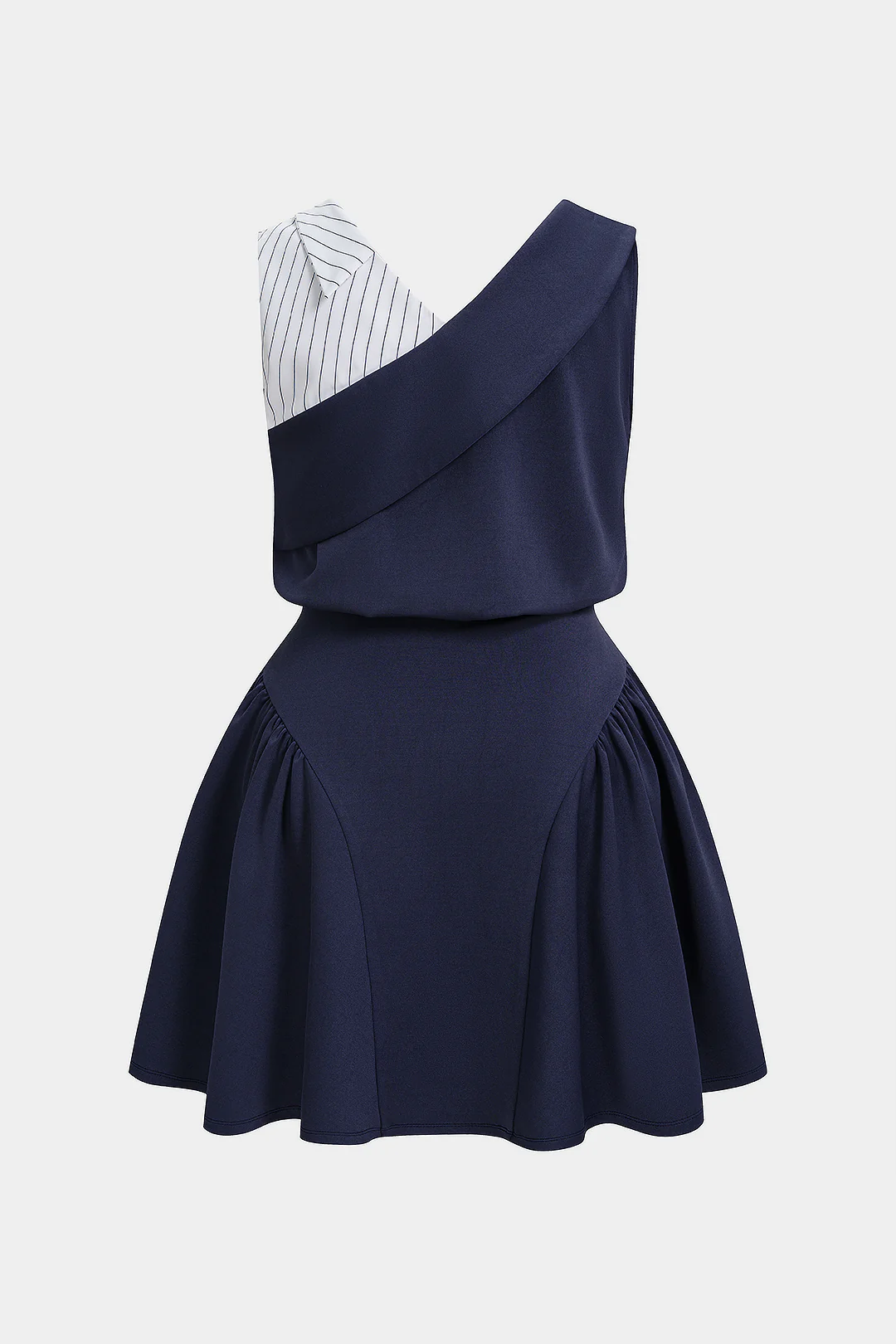 Plus Size Striped Contrast V-Neck Ruched Sleeveless Mini Dress - Weenar