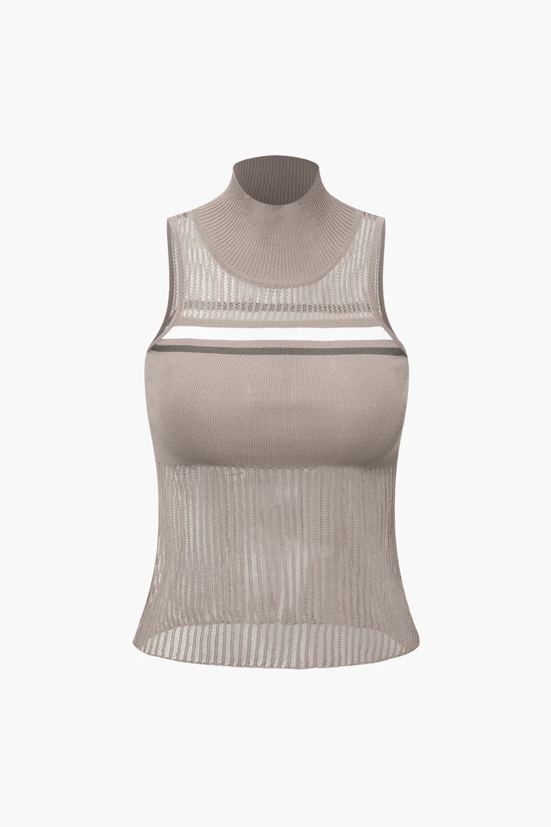 Colorblock Mock Neck Cut Out Sleeveless Tank Top - Weenar