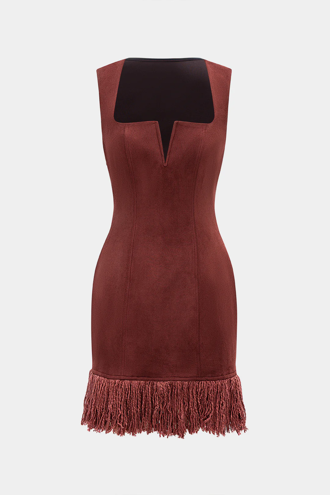 Suede Zipper Fringe Trim Tank Sleeveless Mini Dress - Weenar
