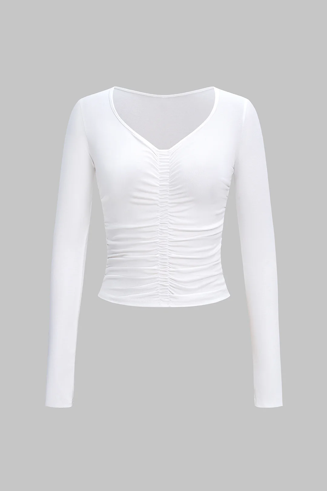 V-Neck Ruched Long-Sleeve Top - Weenar