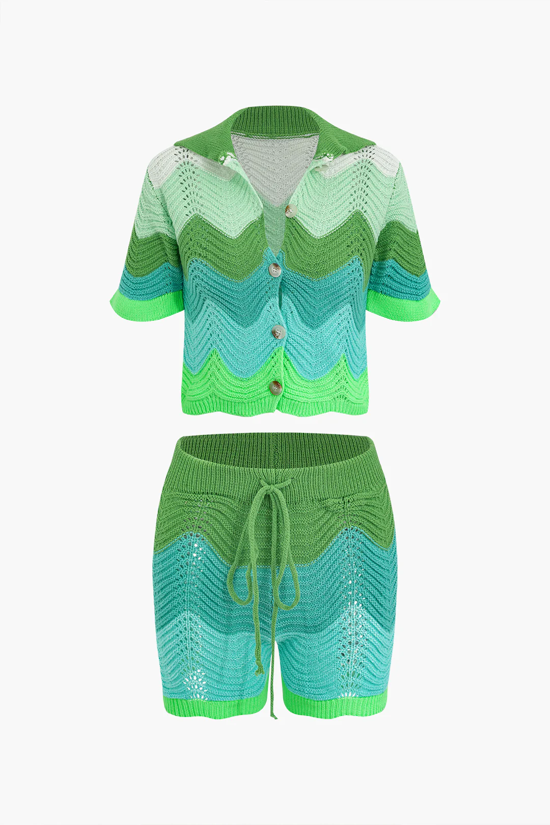 Ombre Print Short Sleeve Top And Tie-Up Shorts Set - Weenar