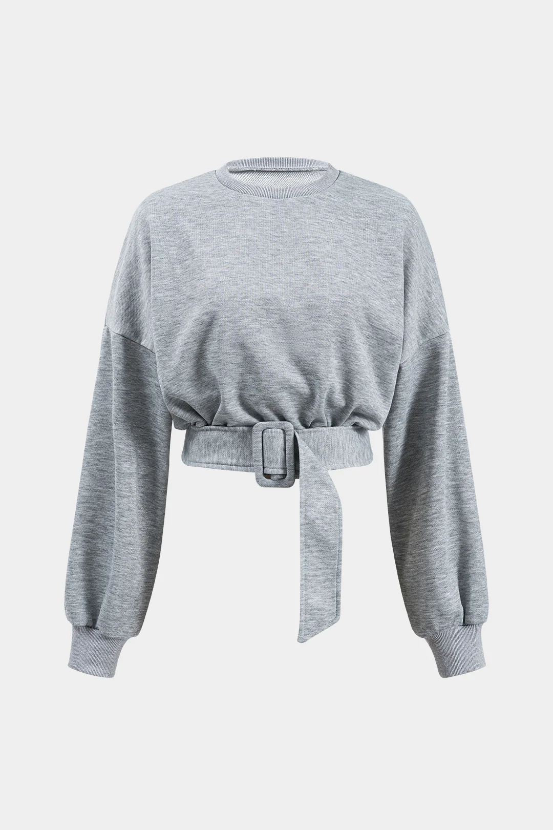 Round Neck Belted Long Sleeve Sweatshirt - Weenar