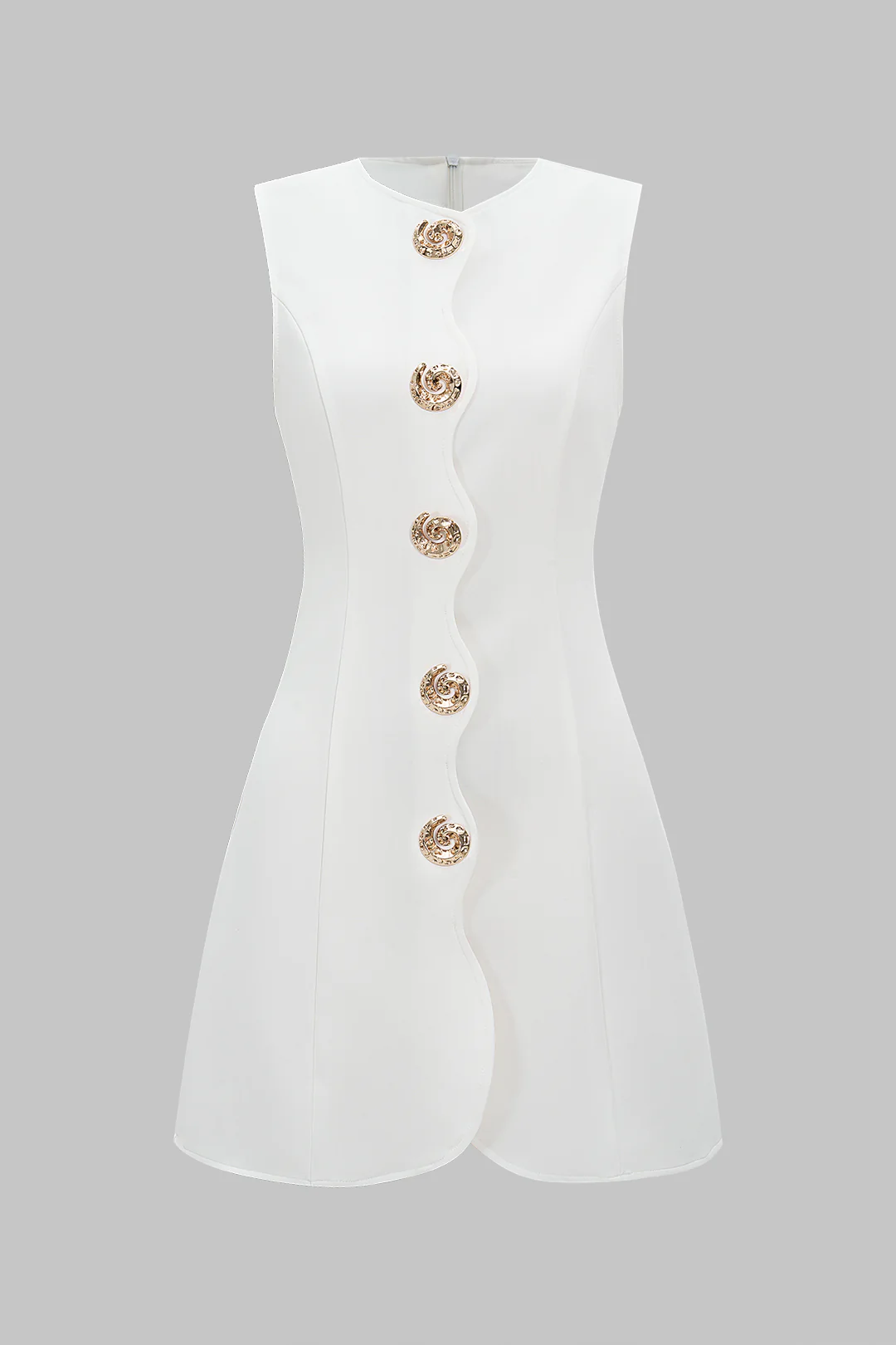 Metallic Button Sleeveless Zipper Mini Dress - Weenar