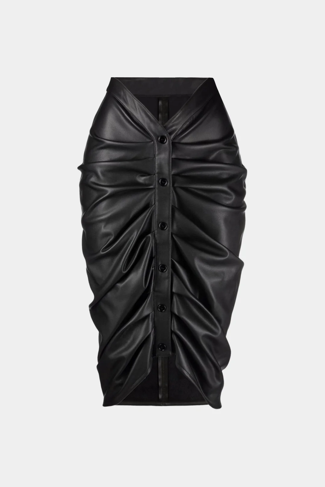 Faux Leather Button Ruched Skirt - Weenar