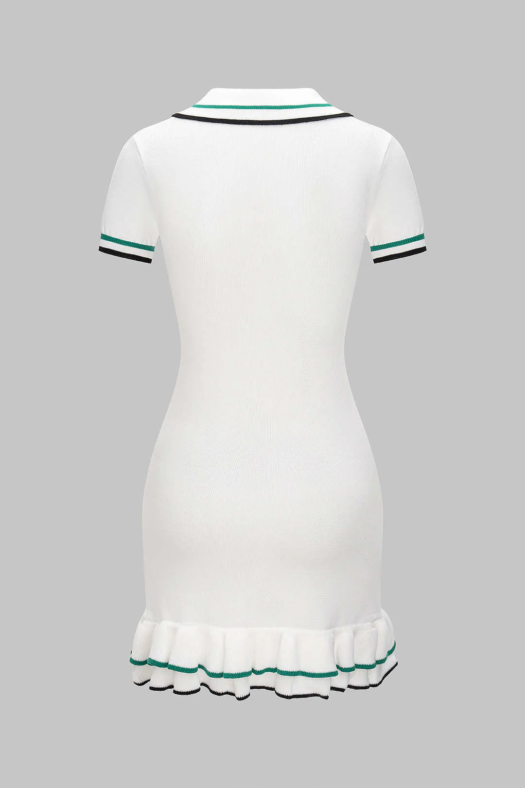 Knit Contrast Button Ruffle Short Sleeve Dress - Weenar