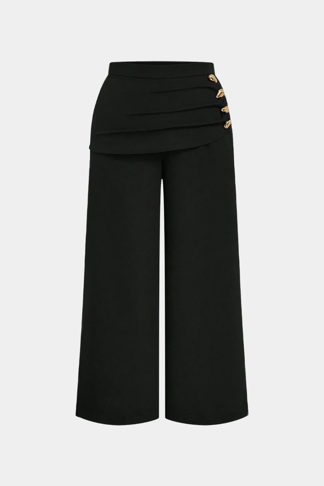 Plus Size Asymmetrical Button Pleated Wide Leg Pants - Weenar