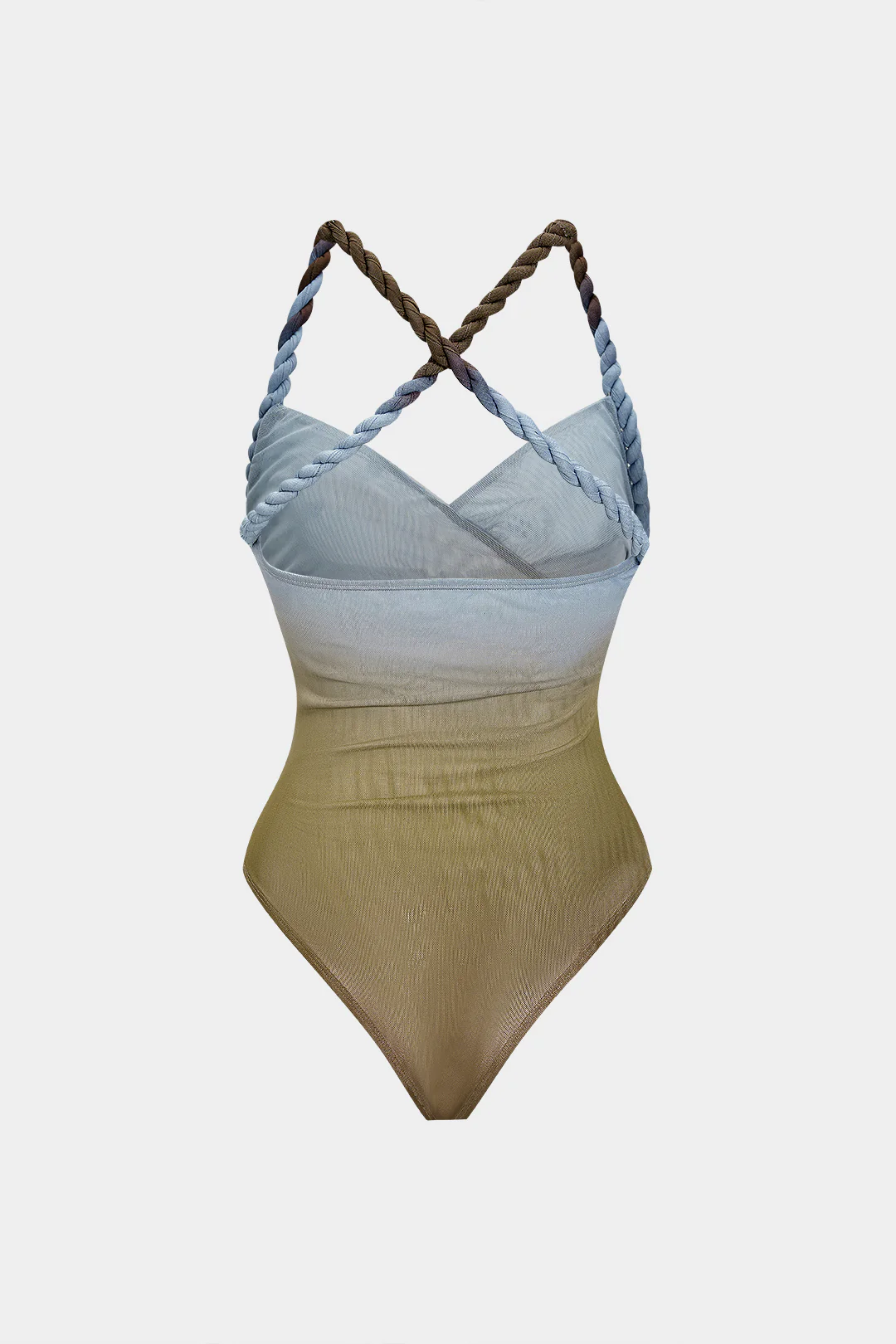 Ombre Print Mesh Backless Twist Knot Sleeveless Bodysuit - Weenar