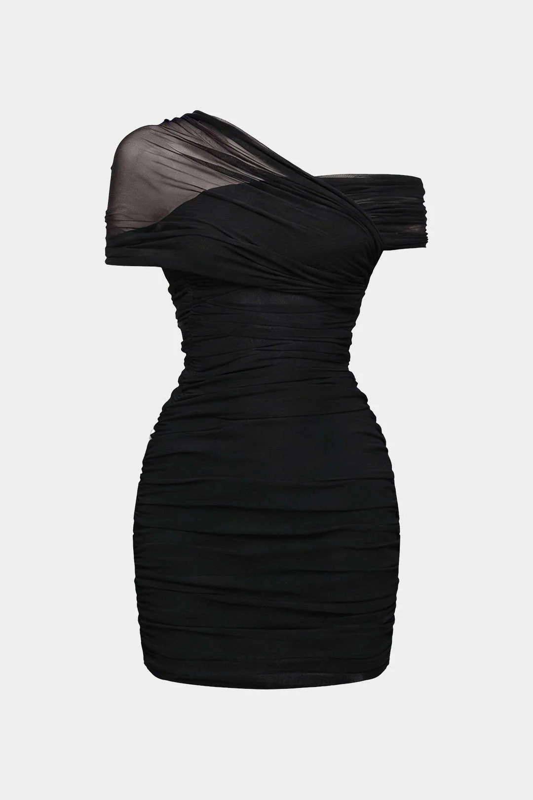 Mesh One Shoulder Asymmetrical Sleeveless Mini Dress - Weenar