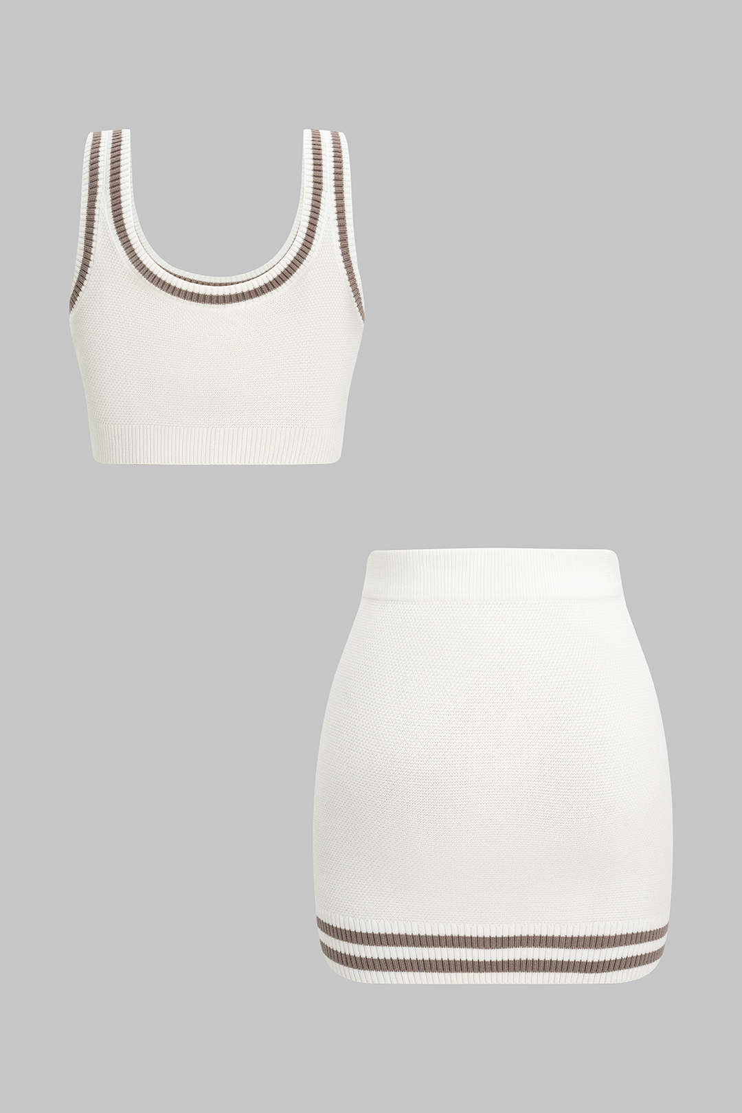 Contrast Knit Cami Top And Skirt Set - Weenar