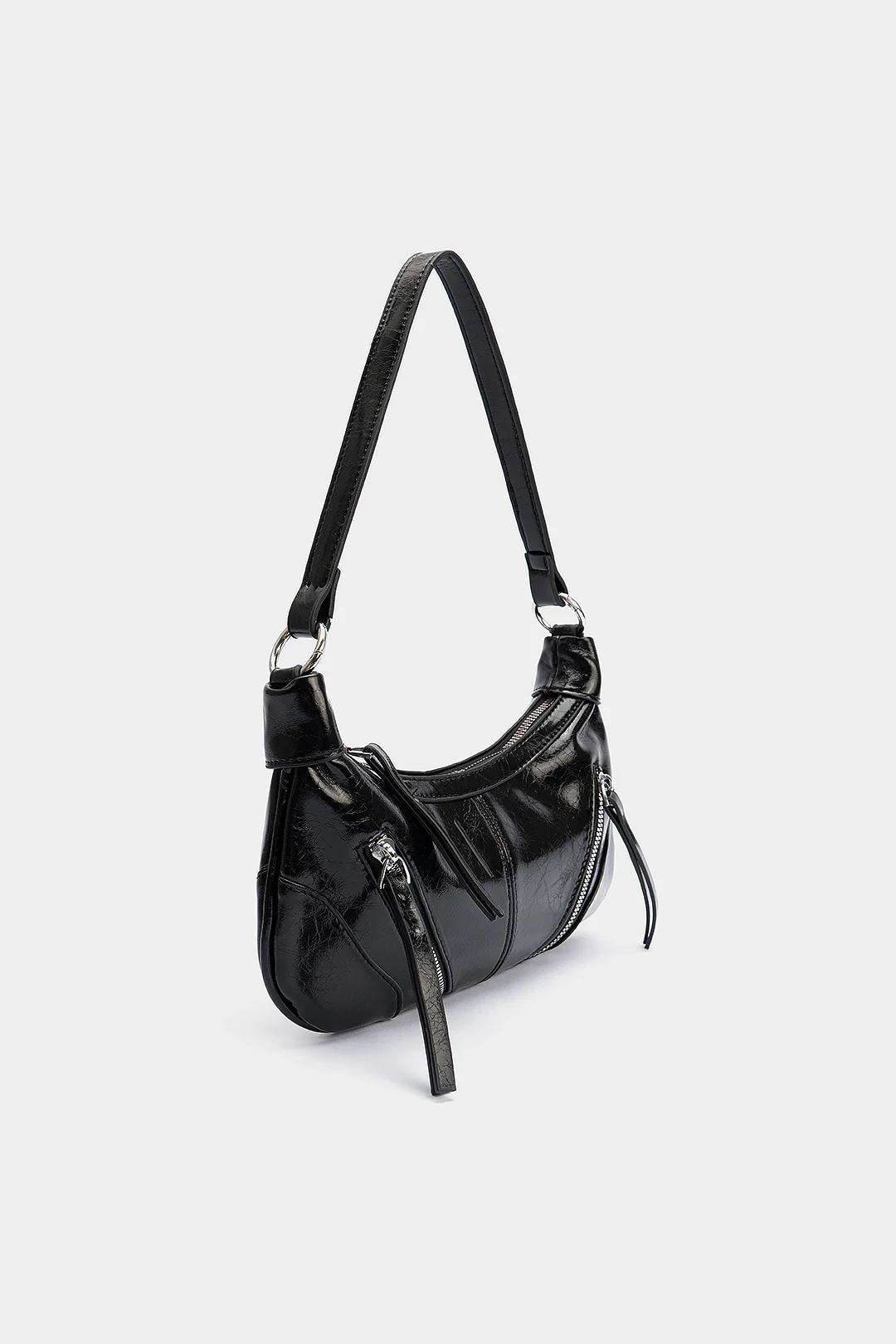 Leather Zipper Underarm Shoulder Bag - Weenar