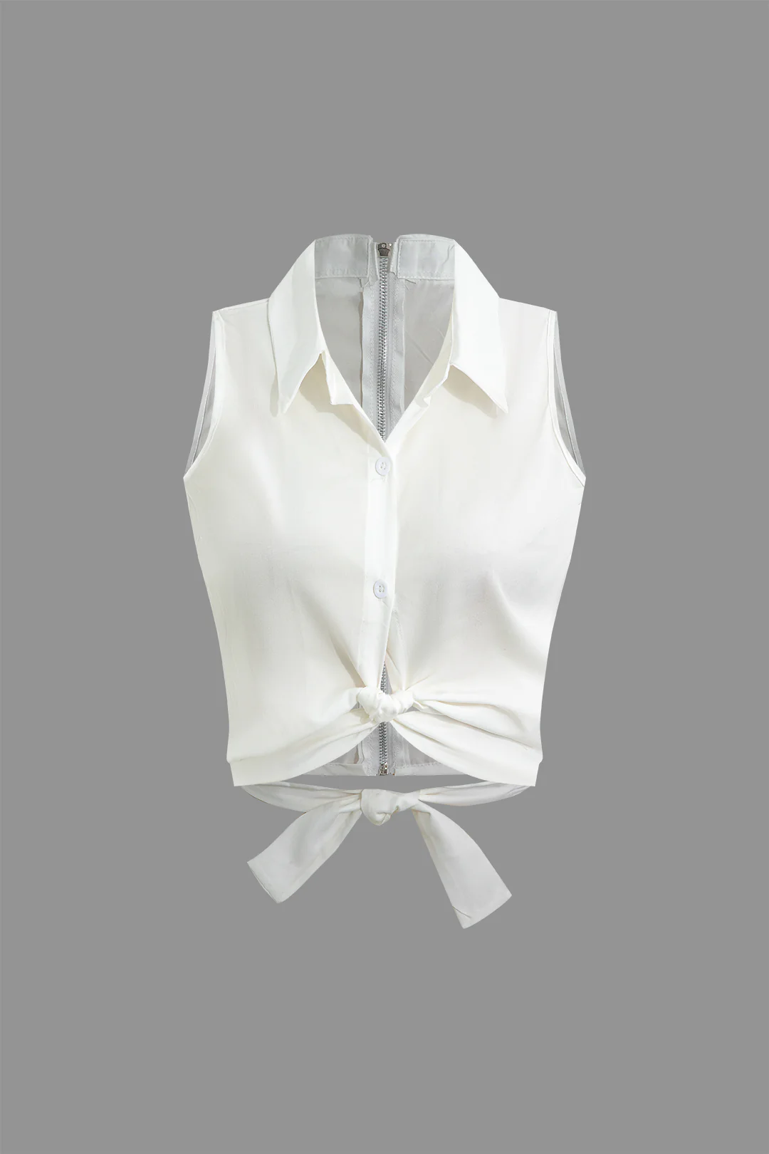 Cut Out Twist Knot Zipper Sleeveless Shirt - Weenar