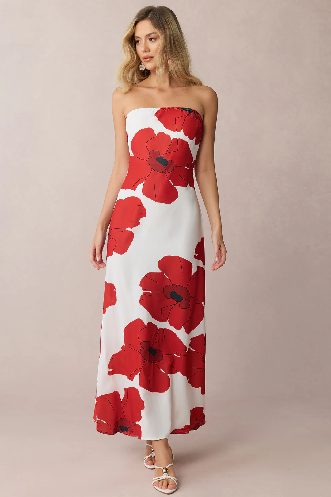 Contrast Floral Print Strapless Sleeveless Maxi Dress - Weenar