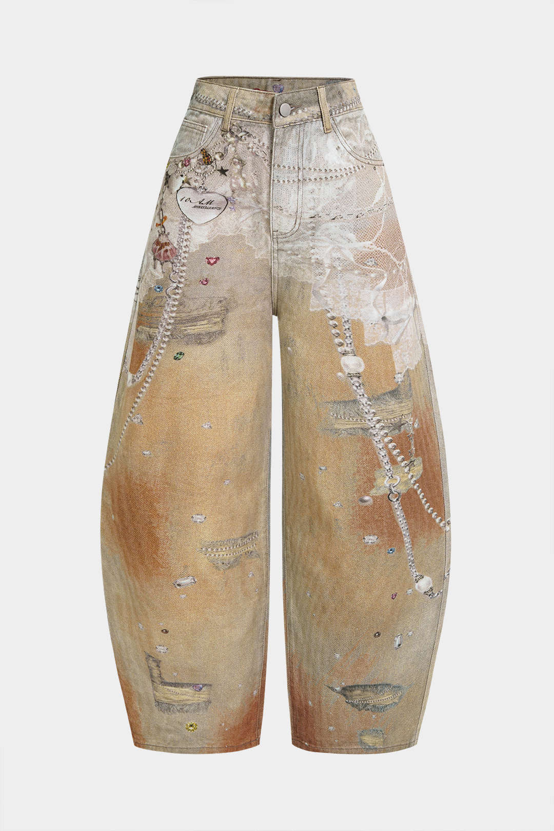 Artistic Denim Print Wide Leg Pants - Weenar