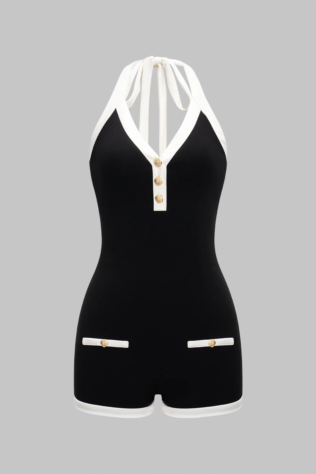Halter Neck Backless Tie-Up Sleeveless Romper - Weenar