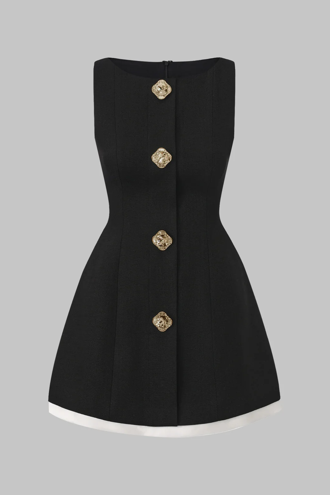 Contrast Binding Button Detail Sleeveless Mini Dress - Weenar