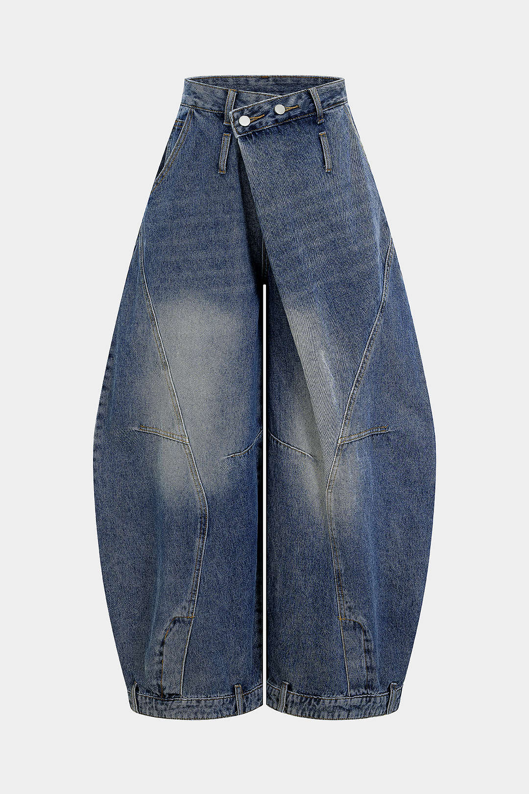 Denim Washed High Waist Barrel Jeans - Weenar