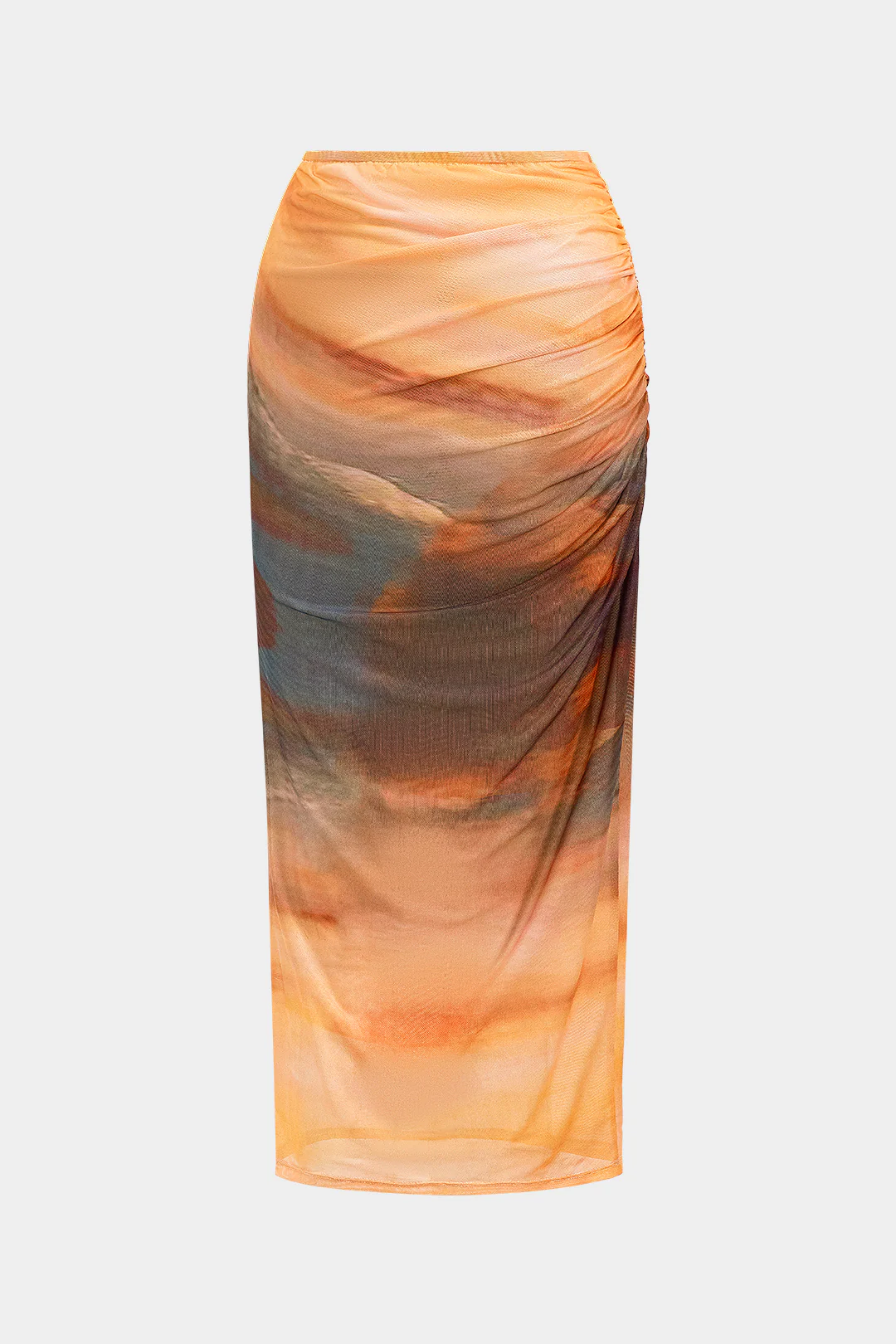 Ombre Print Mesh Ruched Skirt - Weenar