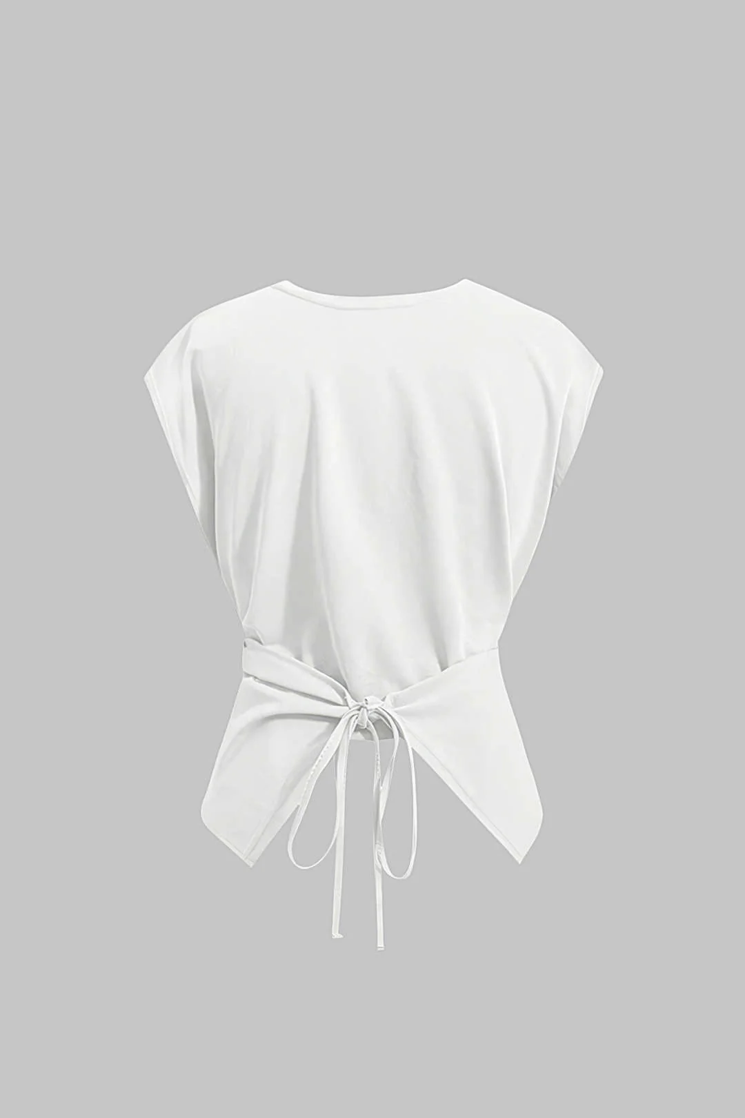 Solid Ruched Tie-Up Crossed T-Shirt - Weenar