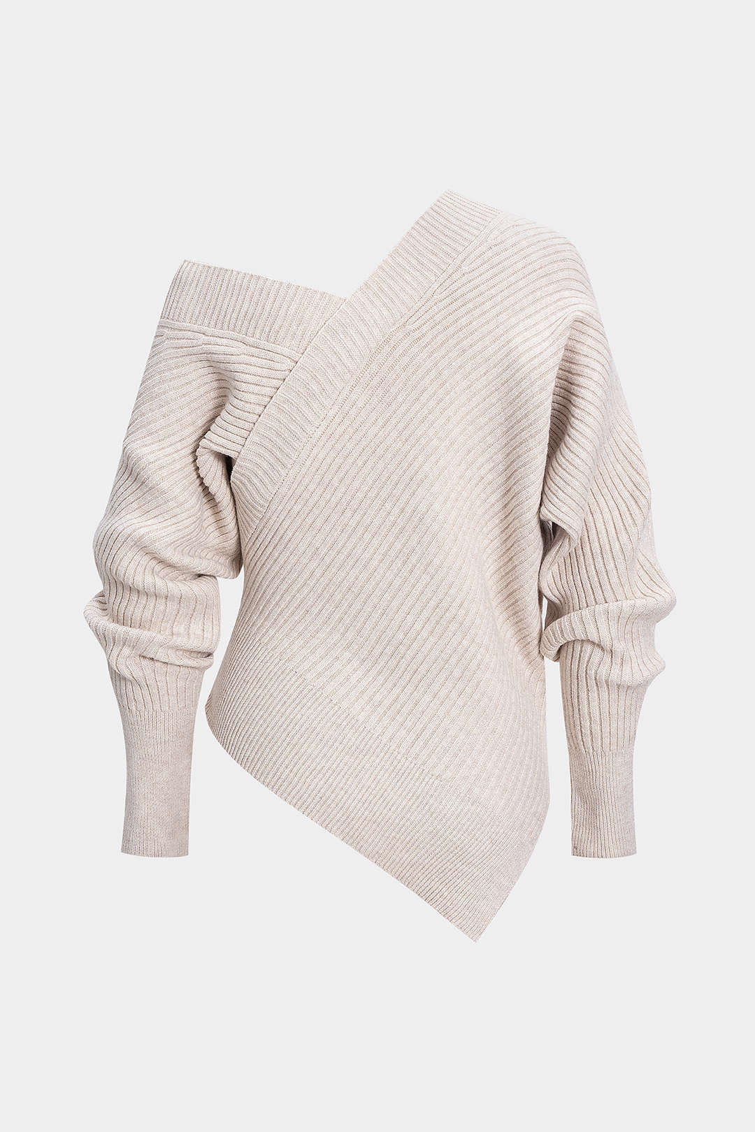 Knit Asymmetrical V-Neck Long-Sleeve Top - Weenar