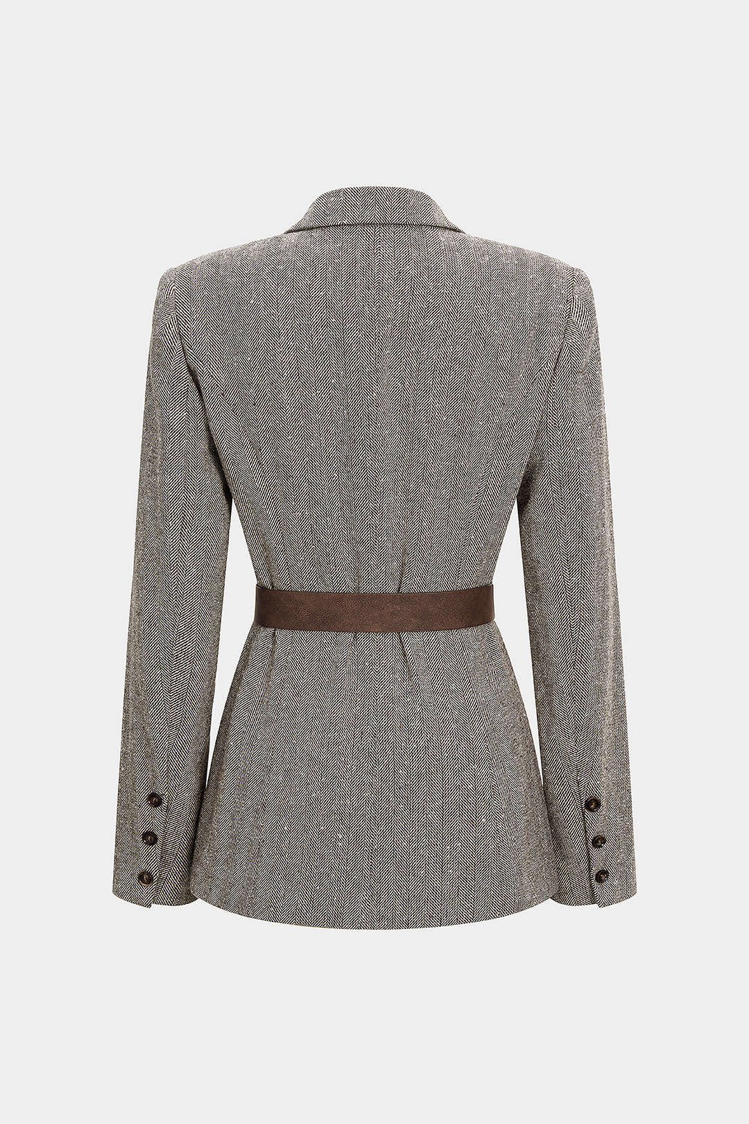 Button Notched Lapel Belted Blazer - Weenar