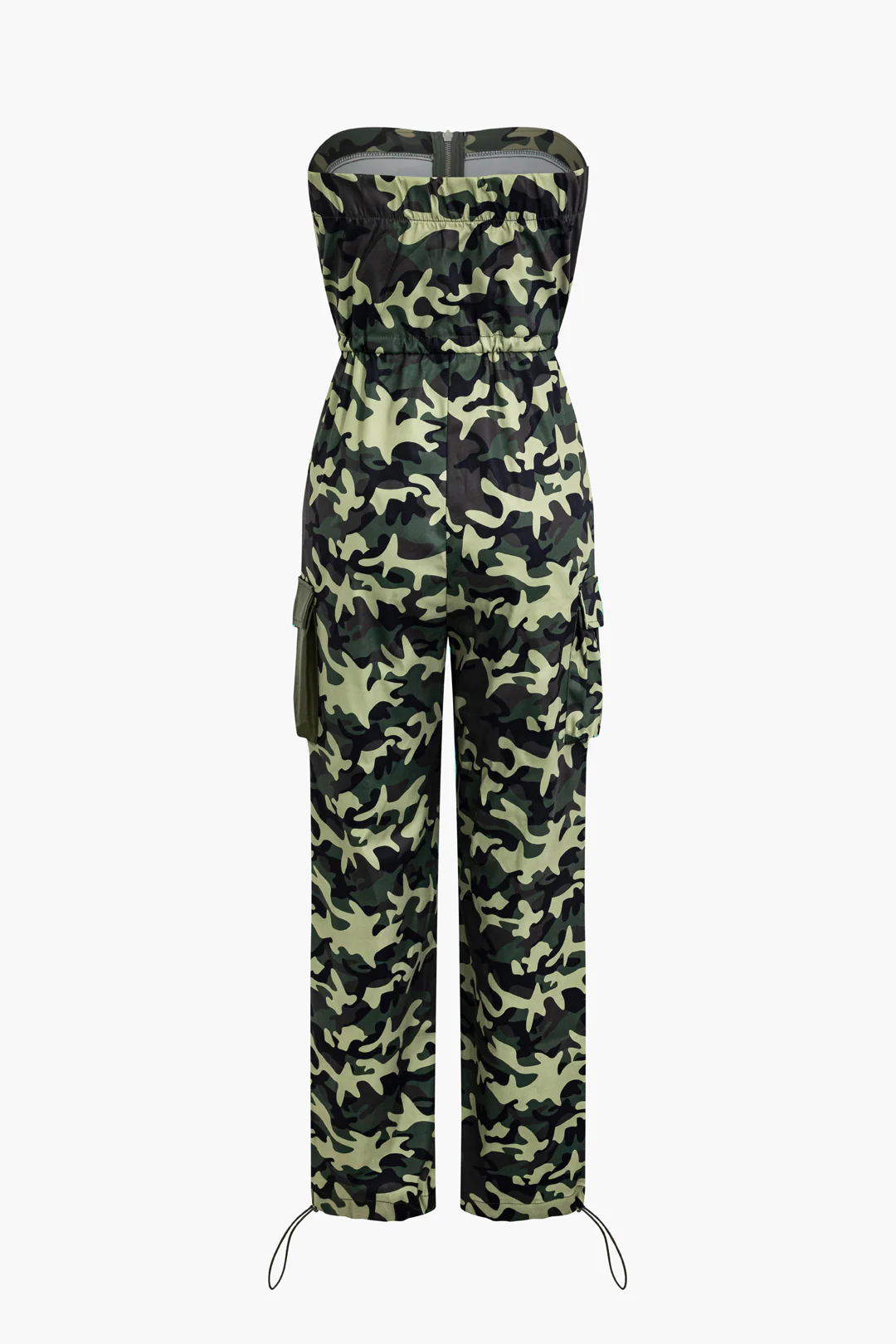 Camo Print Zipper Ruched Sleeveless Jumpsuit - Weenar