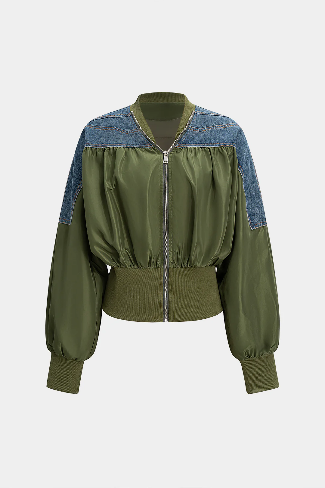 Denim Patchwork Zipper Jacket - Weenar