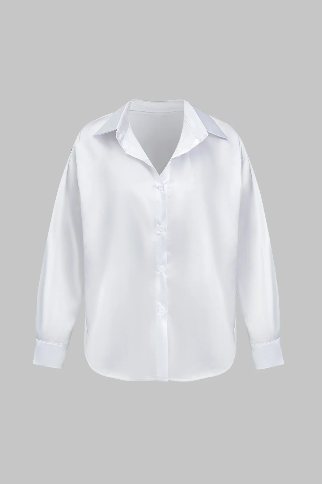 Plus Size Satin Button Long-Sleeve Shirt - Weenar