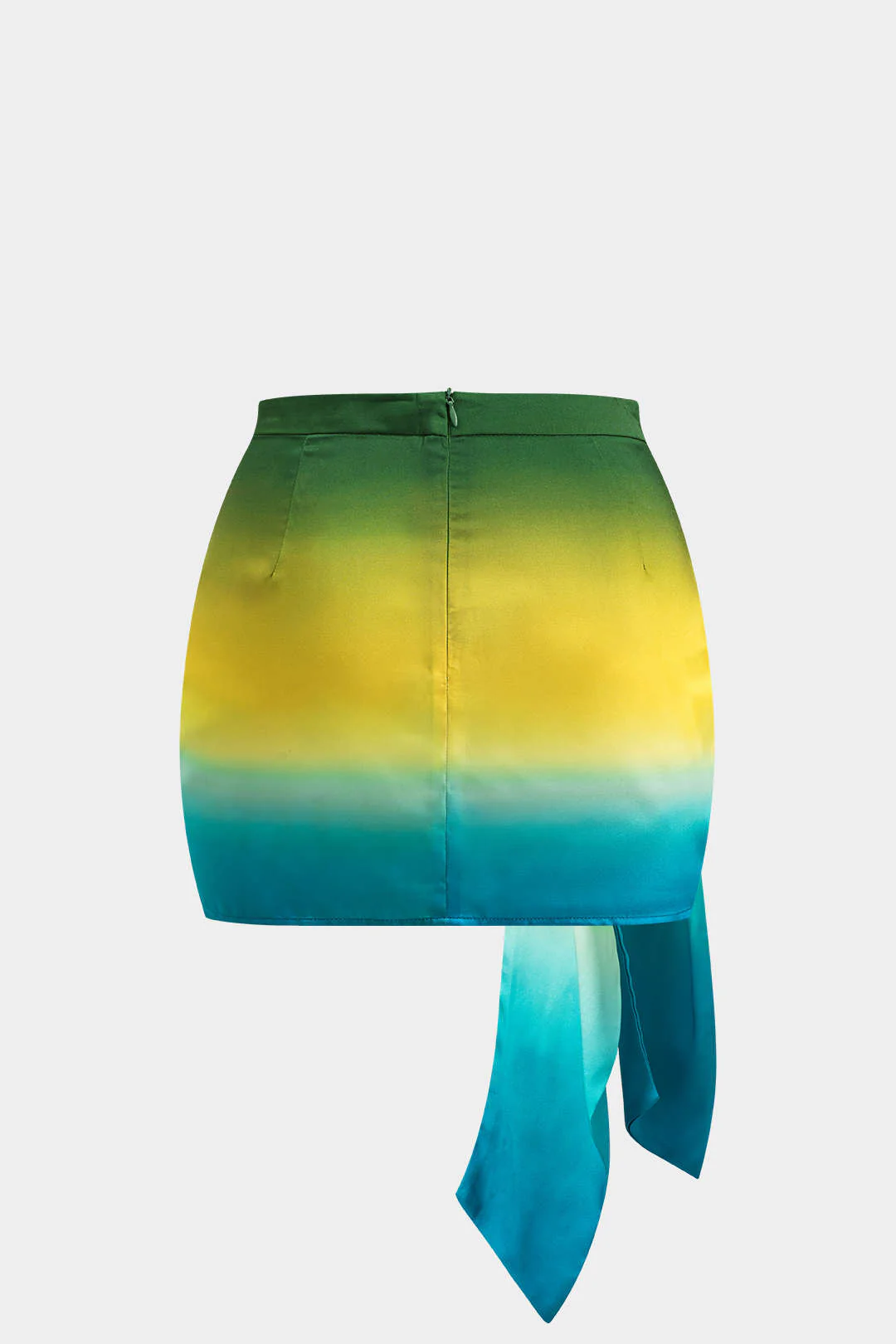 Plus Size Ombre Print Satin Ruched Tie Knot Zipper Skirt - Weenar