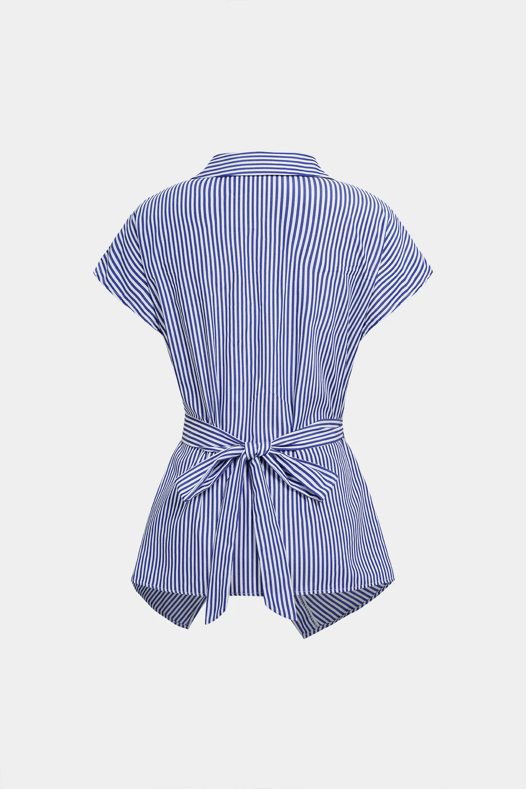 Striped V-Neck Asymmetrical Tie Back Short-Sleeve Shirt - Weenar