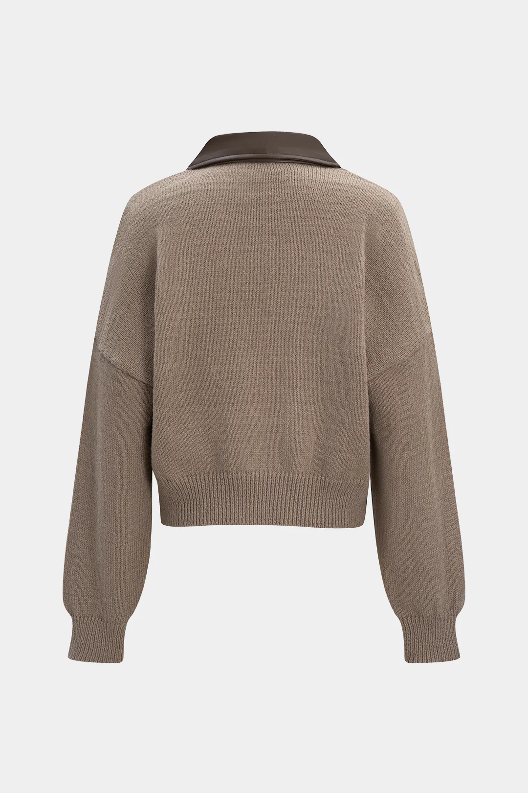 Faux Leather Patchwork Zipper Sweater Cardigan - Weenar