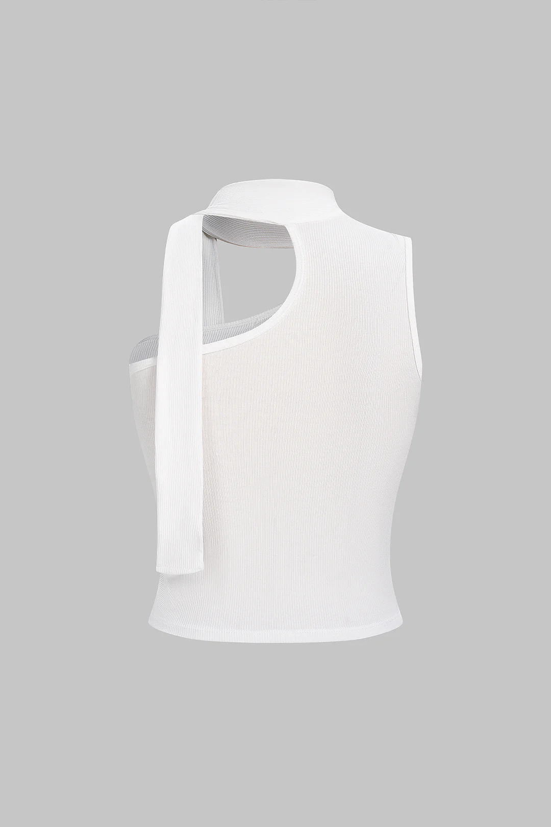 Halter Neck One Shoulder Asymmetrical Button Tank Top With Scarf - Weenar