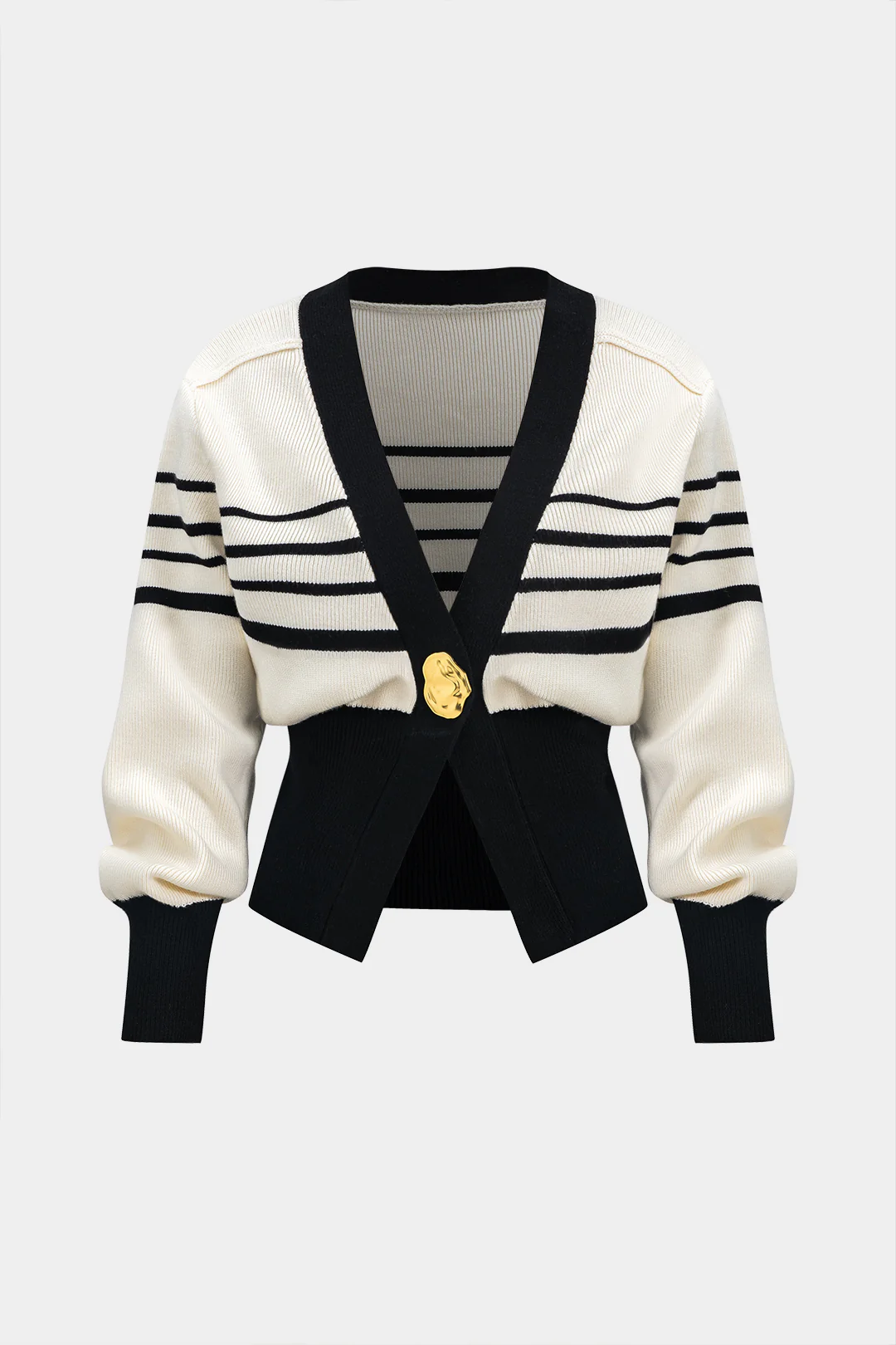 Contrast Knit Metallic Button Cardigan - Weenar
