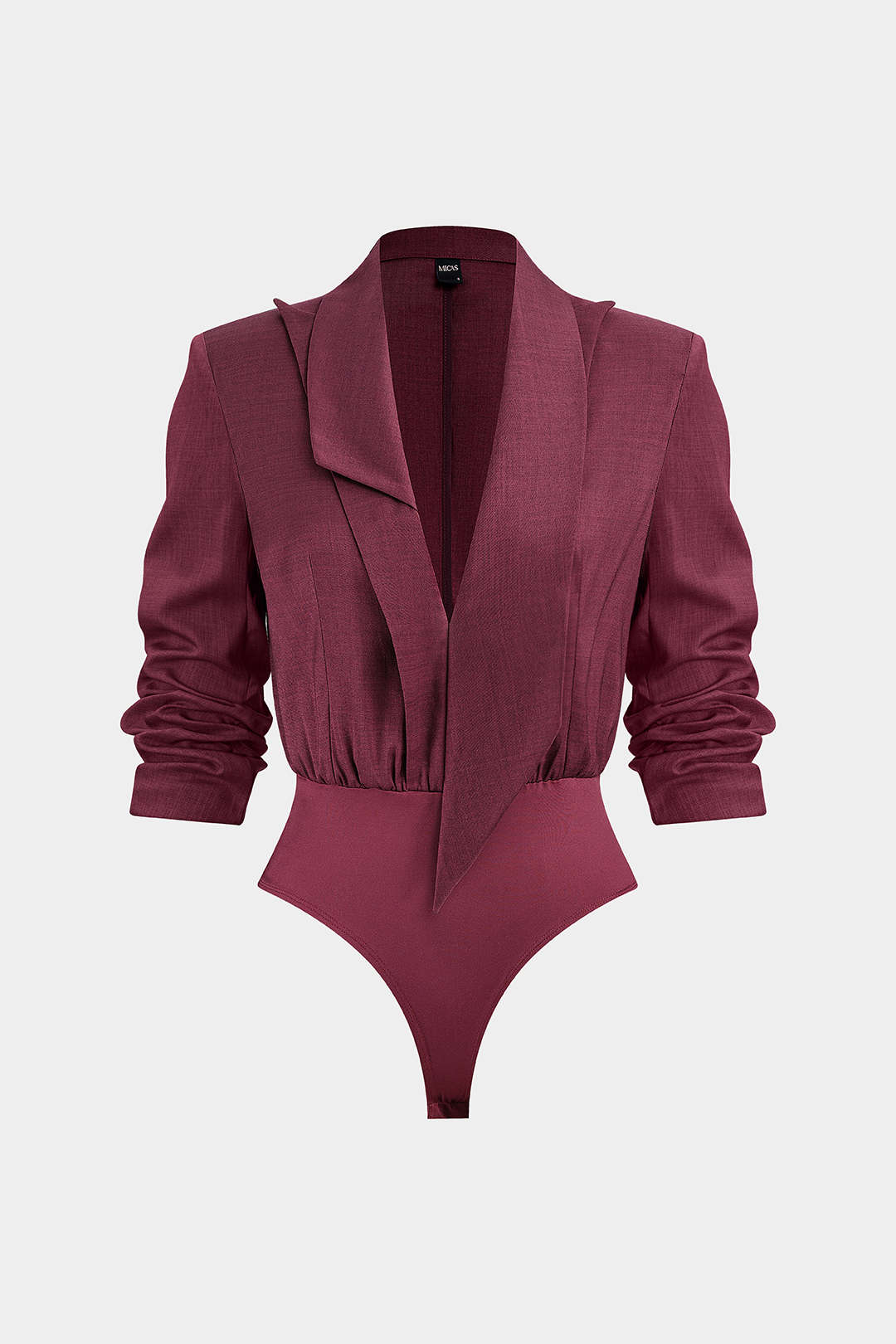 Notched Lapel Asymmetrical Long Sleeve Bodysuit - Weenar