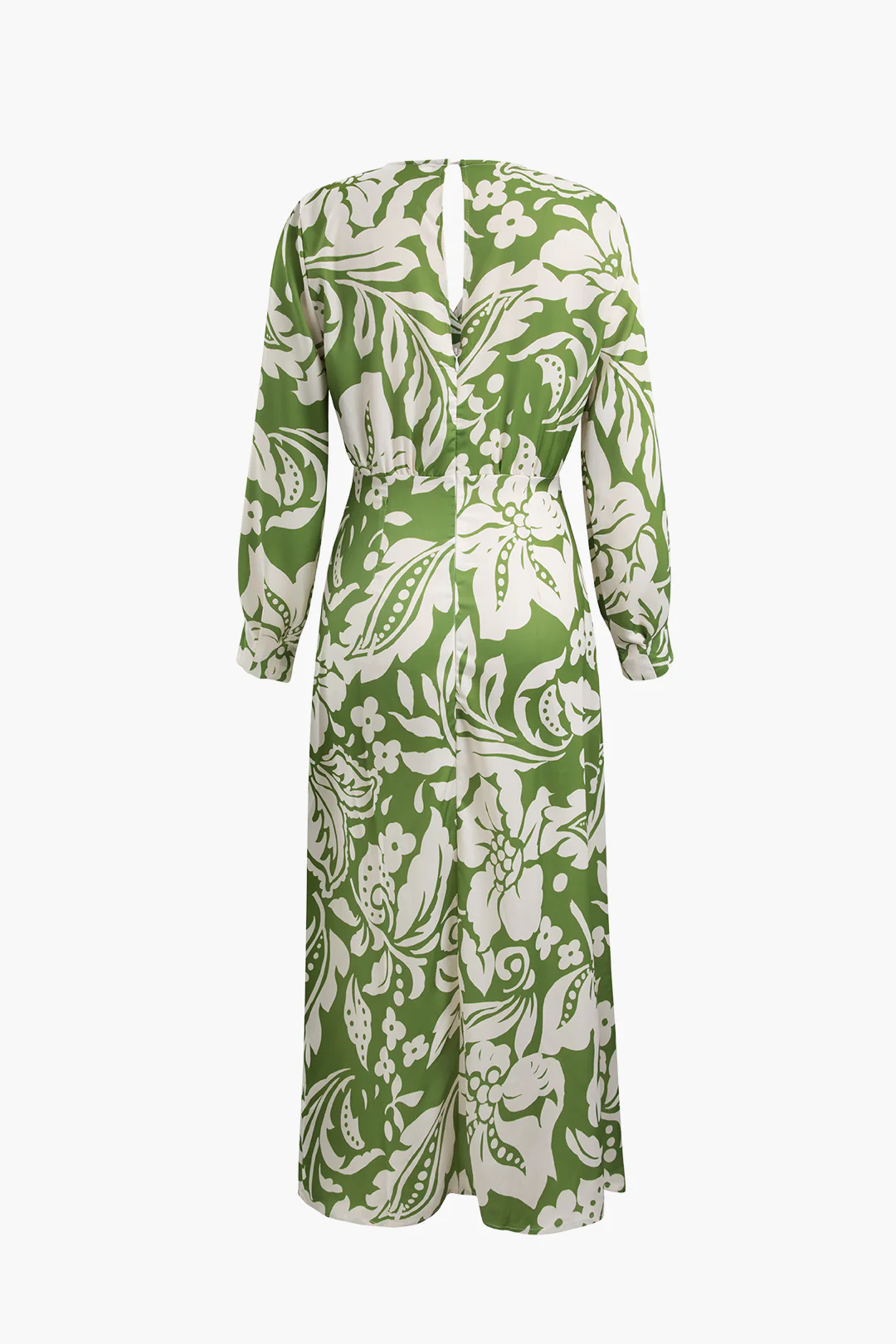 Floral Print V-Neck Asymmetrical Ruched Long Sleeve Maxi Dress - Weenar