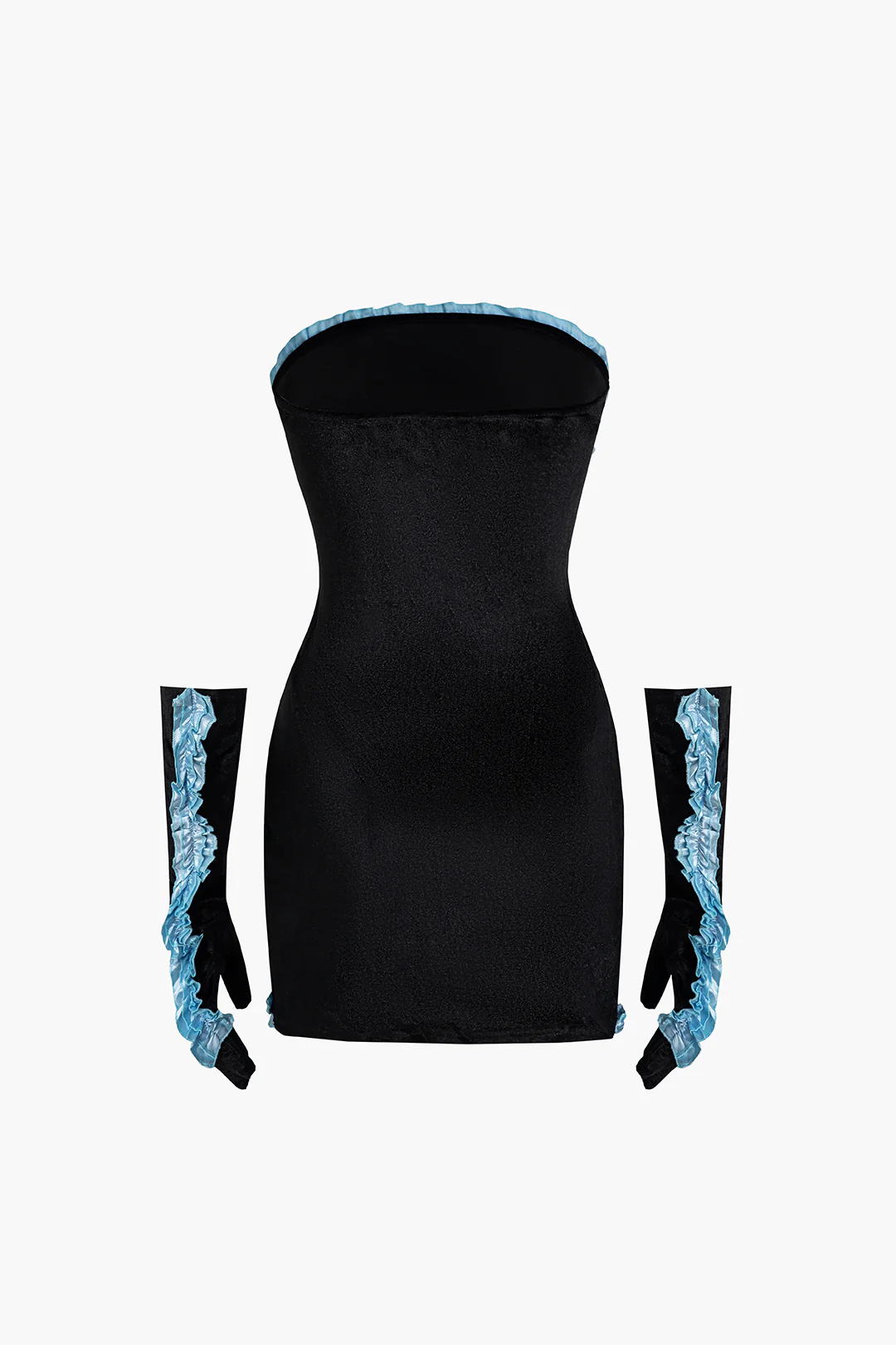 Patchwork Ruffle Long Sleeve Mini Dress With Gloves - Weenar