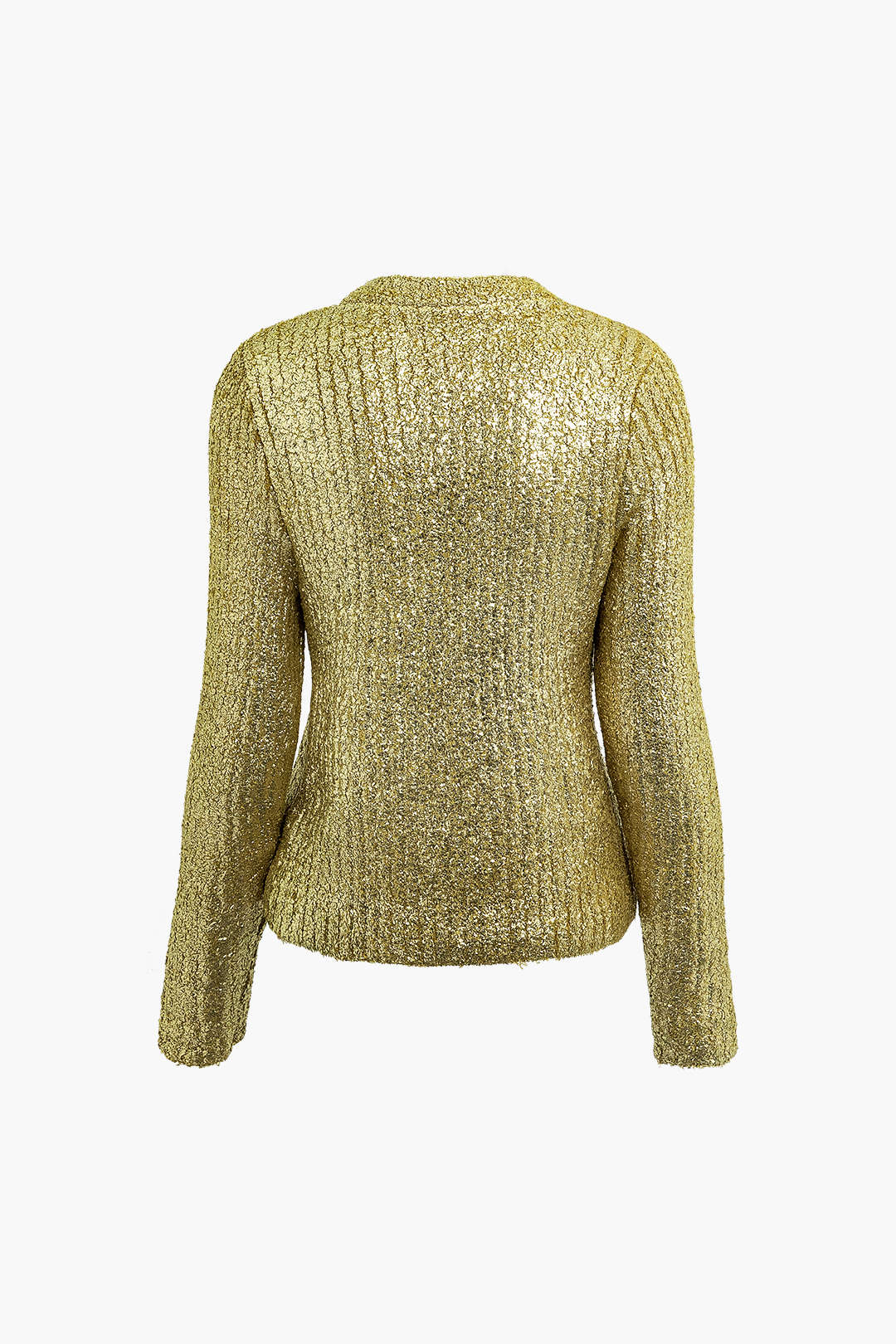 Knit ?Foil Detail Round Neck Long Sleeve Top - Weenar