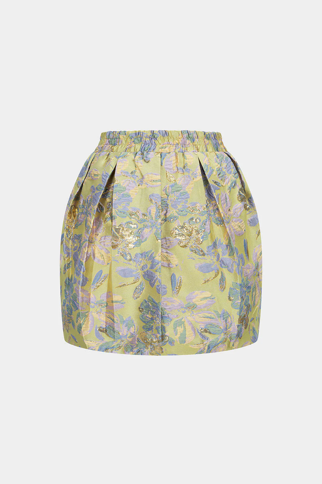 Floral Print Jacquard Shirred Waistband Skirt - Weenar