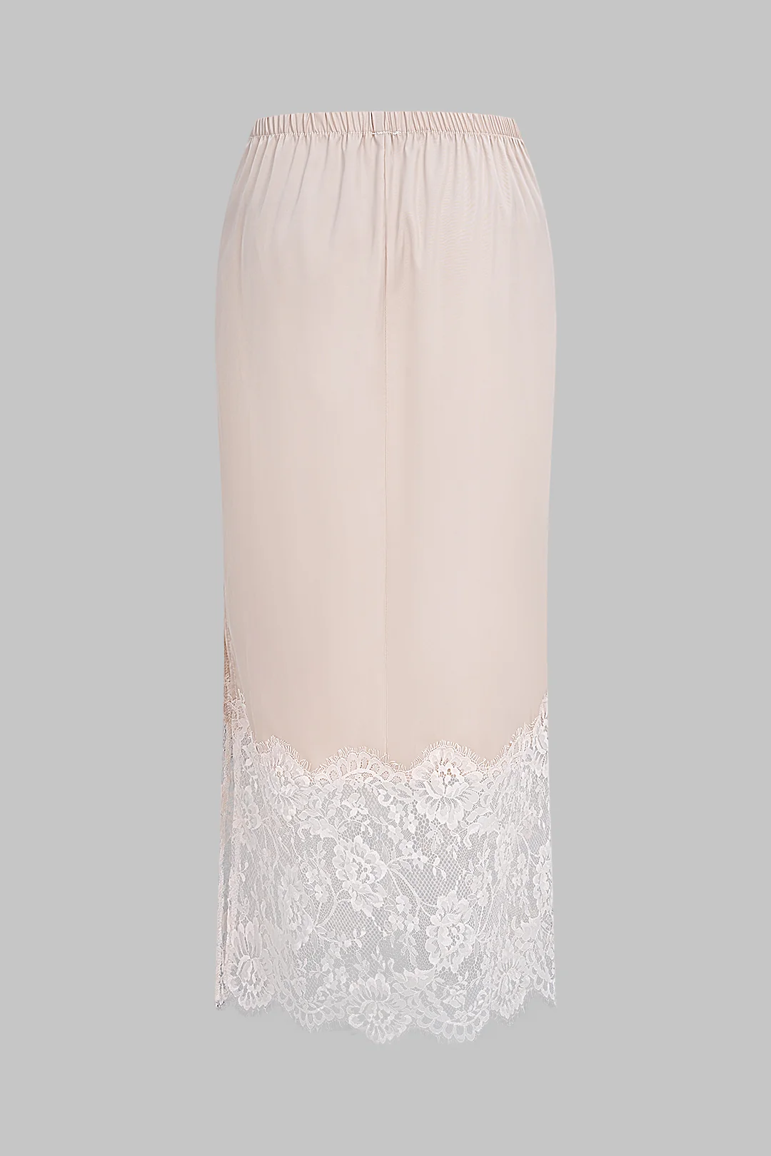 Satin Patchwork Lace Side Slit Skirt - Weenar